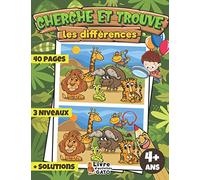 Cherche et trouve 4 ans: Livre géant du jeu cherche les différences pour les enfants de 4 ans - 8 ans. Cherche et trouve les animaux et vehicules. Livre d'activités Gato.
