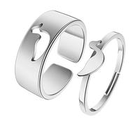 Chereda 2PCS Matching Cute Animals Promise Engagement Rings for Couples Men Women Jewelry Band Sets 316L Stainless Steel Adjustable Open Ring, Stainless Steel, No Gemstone