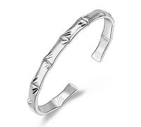 Chereda 925 Sterling Silver Bamboo Open Cuff Bangle&Bracelets For Women Gils Simple Adjustable Charm Bangle Dainty Handmade Minimalist Jewelry (02)