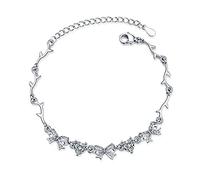 Chereda 925 Sterling Silver Sparkly Cubic Zirconia Bow Adjustable Bracelet for Women Girls Silver No Gemstone, Silver, Free from gemstones