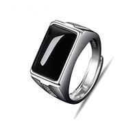Chereda Black Agate Men's Adjustable Fashion Jewelry Cupronickel Geometric Ring (04)