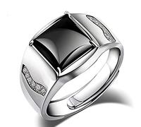 Chereda Black Agate Men's Adjustable Fashion Jewelry Cupronickel Geometric Ring