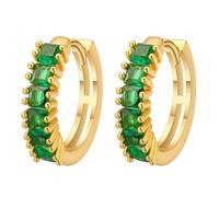Chereda Gold Hoop Earrings For Women,Pave Huggie Hinged Hoop Earrings with Cubic Zirconia,Jewelry Gifts for Birthday Wedding, Red/Green (Green)