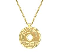 Chereda Lucky Japanese Coin Necklace 5 Yen Round Pendant Stainless Steel Trendy Jewelry For Women Men Good Luck Best Wish Gift