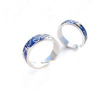 Chereda Matching Rings Blue Moon Star Starry Night Van Gogh's Sky Adjustable Rings For Best Friend Couple Women Men Lovers Best Gift