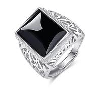 Chereda Mens Black Agate Ring Adjustable Cupronickel Geometric Copper Agate Ring, Copper, Agate
