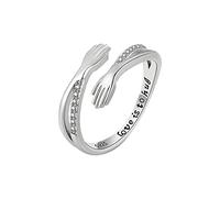 Chereda Solid 925 Sterling Silver Romantic Hug Hands Embrace Adjustable Open Ring for Women Men Couple Jewelry Wedding Gift