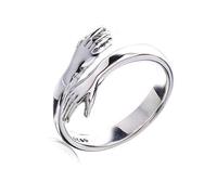 Chereda Solid 925 Sterling Silver Romantic Hug Hands Embrace Adjustable Open Ring for Women Men Couple Jewelry Wedding Gift