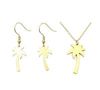 Chereda Stainless Steel Plant Pendant Necklace, Gold Silver Palm Tree Flower Olive Branch Leaf Charm, Adult Nature Inspired Neck Jewelry for Women, One Size, Stainless Steel, No Gemstone