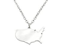 Chereda Stainless Steel US Map Outline Pendant Necklace, Gold Silver Two Tone Solid Surface USA Continent Necklace for Women Adult Everyday Wear Jewelry, One Size, Stainless Steel, No Gemstone