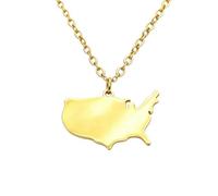 Chereda Stainless Steel US Map Outline Pendant Necklace, Gold Silver Two Tone Solid Surface USA Continent Necklace for Women Adult Everyday Wear Jewelry, One Size, Stainless Steel, No Gemstone