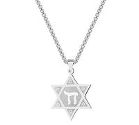 Chereda Star of David Pendant Necklace Men Women Hexagram Chai Jewish Dainty Jewelry Stainless Steel Necklace Chokers Gift