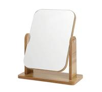 Chereda Vanity Makeup Mirror With Natural Bamboo Stand,360° Swivel Desktop Square Mirror for Dressing Table Desk, Bathroom, Bedroom,20×18cm