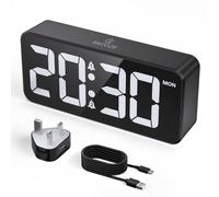 CHEREEKI Alarm Clock Bedside Mains Powered, Digital Clock with Large LED Display, Dual Alarm, Snooze, 10 Ringtones, 3 Alarm Schedule, Adjustable Brightness and Volume, USB Charging Port, 12/24H