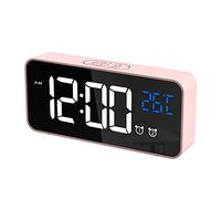 CHEREEKI Alarm Clock, Digital Clock with Temperature Display, Snooze, USB Powered Rechargeable Clock with Dual Alarms for Bedroom, Bedside, Office& Travel (Pink)