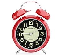 CHEREEKI Alarm Clock, Kids Alarm Clock for Heavy Sleepers with Twin Bell and Large Digits, Loud Battery Retro Alarm Clock with Night Light for Bedside, Bedroom(Battery Included) (Red)