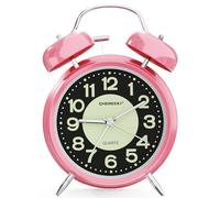 CHEREEKI Alarm Clock, Kids Alarm Clock for Heavy Sleepers with Twin Bell and Large Digits, Loud Battery Retro Alarm Clock with Night Light for Bedside, Bedroom(Battery Included) (Pink)