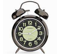 CHEREEKI Alarm Clock, Kids Alarm Clock for Heavy Sleepers with Twin Bell and Large Digits, Loud Battery Retro Alarm Clock with Night Light for Bedside, Bedroom(Battery Included), Black (06-5072)