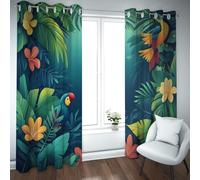 CHERHERART Abstract Floral Leaf Blackout Curtains for Bedroom Tropical Jungle Parrot Grommet Window Drapes Darkening for Living Room 2 Panels 2xW46xL72