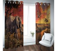 CHERHERART African Savannah Sunset Blackout Curtains Elephant Flying Birds Grommet Top Window Drapes for Bedroom Living Room 2 Panels Set 2xW66xL54