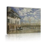 CHERHERART Alfred Sisley - Boat in the Flood at Port Marly Canvas Painting Prints Impressionist Landscape Canvas Wall Art for Bedroom Cafe 80x100cm Innerframe