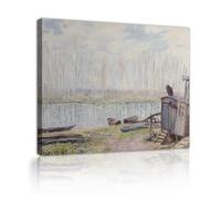 CHERHERART Alfred Sisley Bords Du Loing Canvas Painting Prints Artwork Impressionism Landscape Canvas Wall Art for Living Office Study Decor 50x70cm Innerframe