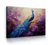 CHERHERART Animals Canvas Wall Art Elegant Peacock Floral Picture Prints Blue Purple Romantic Bird Canvas Poster Luxury Botanical Home Decor 80x130cm Innerframe