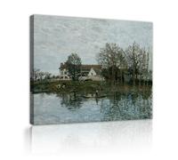 CHERHERART Banks of the Seine at Port-Marly by Alfred Sisley Canvas Painting Prints Impressionist Landscape Canvas Wall Art Picture for Home 40x50cm Innerframe