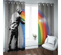 CHERHERART Banksy Style Curtains Rainbow Graffiti Art Design Window Curtain 2 Pieces Blackout Curtains Grommet Drapes for Living Room Bedroom W66xL72