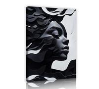 CHERHERART Black White Home Decor Wall Art Abstract Woman Profile Canvas Prints Wall Decor Minimalist Female Portrait Picture for Living Room 70x100cm Innerframe