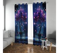 CHERHERART Blackout Curtains Magical Purple Tree Glowing Hearts Printed for Bedroom Romantic Night Sky Window Drapes Grommet Top 2 Panels 2xW52xL90