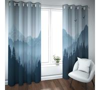 CHERHERART Blue and White Gradient Mountain Forest Printed Blackout Curtains for Living Room Oriental Style Drapes Grommet Top 2 Panels Set 2xW42xL84