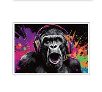 CHERHERART Canvas Wall Art Gorilla Neon Pop Art Canvas Poster Color Splash Paint Urban Street Style Modern Animal Print Picture for Living Room 40x60cm Frameless