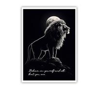 CHERHERART Canvas Wall Art Lion Full Moon Picture Poster Black and White Gothic Silhouette Inspirational Animals Canvas Wall Decor for Office 30x40cm Frameless