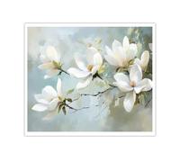 CHERHERART Canvas Wall Art White Magnolia Flower Blossom Poster for Dining Room Kitchen Home Coffee Floral Botanical Picture Print Decor 75x100cm Frameless