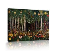 CHERHERART Cartoon Birch Trees Painting Picture Prints Colorful Forest Flowers Canvas Wall Art for Living Bedroom Office Coffee Home Decor 70x100cm Innerframe