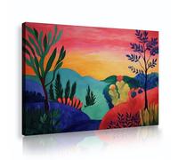 CHERHERART Cartoon Sunset Desert Canvas Wall Art Colorful Botanical Landscape Canvas Prints Pictures Artwork for Living Room Home Decor 60x90cm Innerframe