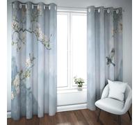 CHERHERART Chinese Style Blackout Curtains Elegant Floral Bird and Mountain Landscape Print Drapes Grommet Top 2 Panels for Bedroom Living Room 2xW42xL45