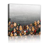 CHERHERART Christmas Cookies Canvas Wall Art Rustic Cartoon Holiday Decorations Canvas Painting Prints Artwork for Home Dining Room Kitchen 60x60cm Innerframe