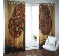 CHERHERART Colorful Abstract Tree Blackout Curtains Vintage Circle Pattern Red Flowers and Green Grass Window Drapes for Living Room 2 Panels 2xW52xL90