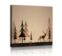 CHERHERART Deer and Forest Silhouette Canvas Wall Art Nature Landscape Artwork Prints Rustic Decor for Living Room Bedroom Office Dining 65x65cm