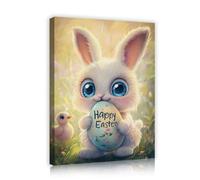 CHERHERART Easter Bunny Canvas Picture Happy Easter Egg Big Blue Eyes Animals Canvas Painting Print Spring Floral Chick Wall Art Decor 70x90cm Innerframe