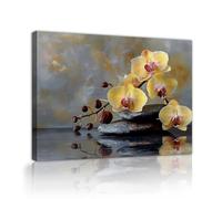 CHERHERART Elegant Chic Orchid Canvas Picture Artwork Yellow Flowers Stones Canvas Wall Art Poster for Living Home Study Dining Spa Decor 70x90cm Innerframe