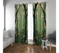 CHERHERART Fantasy Natural Window Curtains Forest Theme Green Jungle Butterfly and Pink Flowers Pattern for Living Room Blackout Curtains 2 Panels 2xW52xL84
