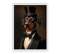 CHERHERART Gentleman Dog Painting Canvas Wall Art Portrait Animals Artwork Wall Decor for Living Room Bedroom Office Modern Canvas Poster Prints 85x110cm Frameless