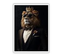 CHERHERART Gentleman Lion Canvas Wall Art Picture Prints Black Suit Animal Portrait Canvas Poster Artwork Decor for Office Kitchen Dining Room 80x100cm Frameless