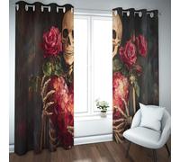 CHERHERART Gothic Skull Red Rose Blackout Curtains for Living Room Dark Themed Skeleton Holding Heart Design Window Drapes Grommet 2 Panels 2xW52xL54
