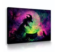 CHERHERART Halloween Witch Canvas Wall Art Mysterious Moon Night Spooky Forest Canvas Pictures Artwork Prints for Home Study Dining Decor 50x75cm Innerframe