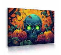 CHERHERART Horror Monster Skulls Canvas Wallart Colorful Flowers Plants Pumpkins Canvas Painting Prints for Halloween Dining Kitchen Decor 80x120cm Innerframe