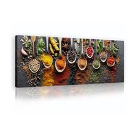 CHERHERART Large Size Framed Wall Art Large Spice in Spoons Indian Spices Image of Cooking Wall Pictures Decor for Kitchen Dining Room 40x110cm Innerframe